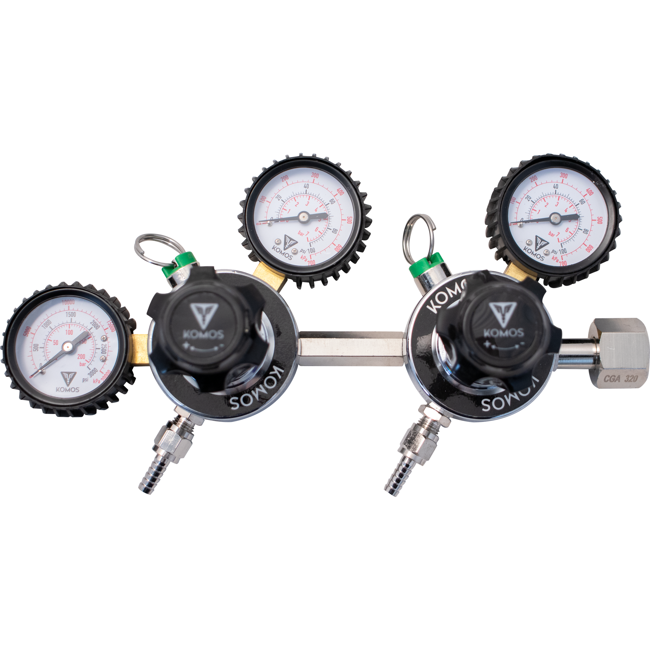 KOMOS Premium Dual Body CO2 Regulator - Three Gauge