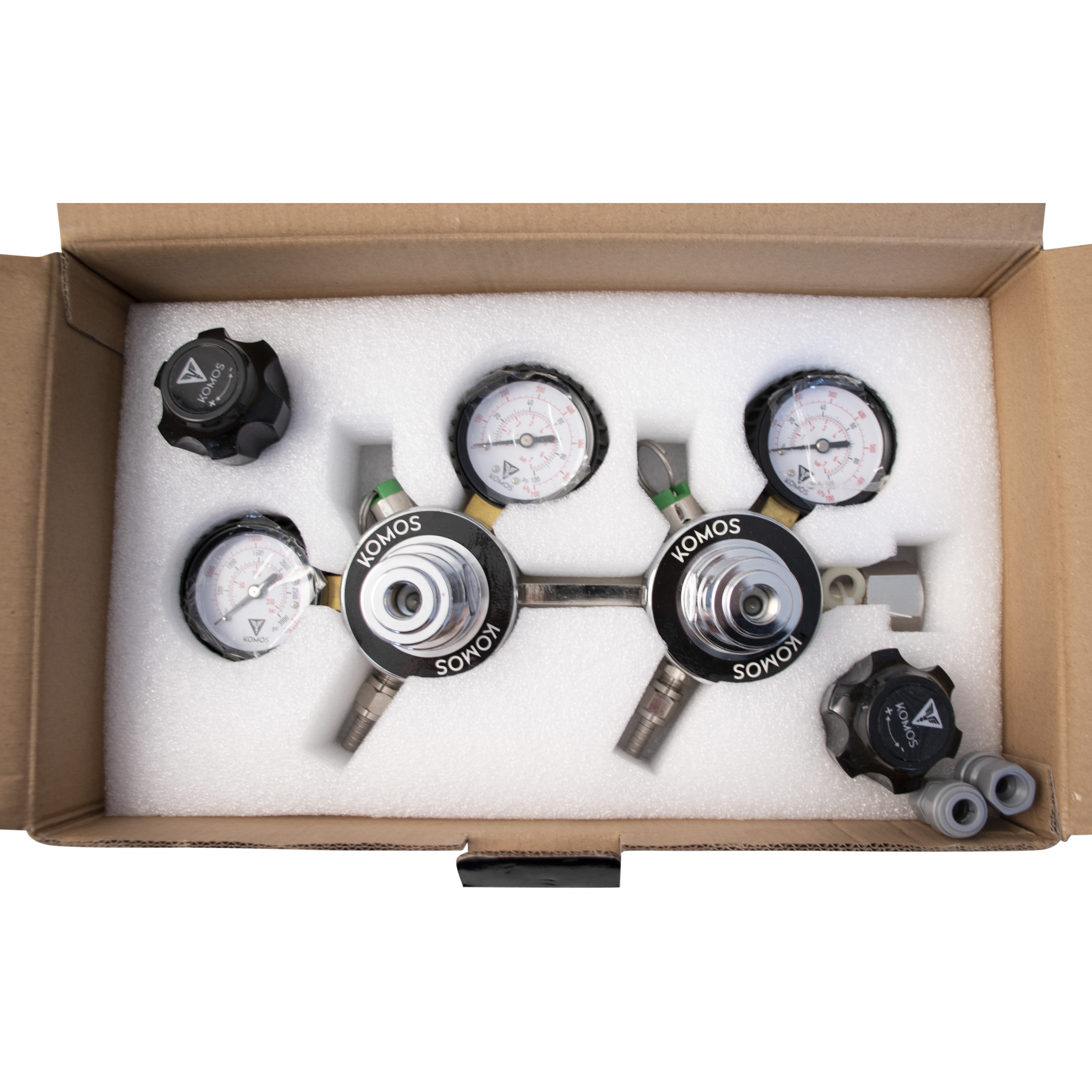 KOMOS Premium Dual Body CO2 Regulator - Three Gauge