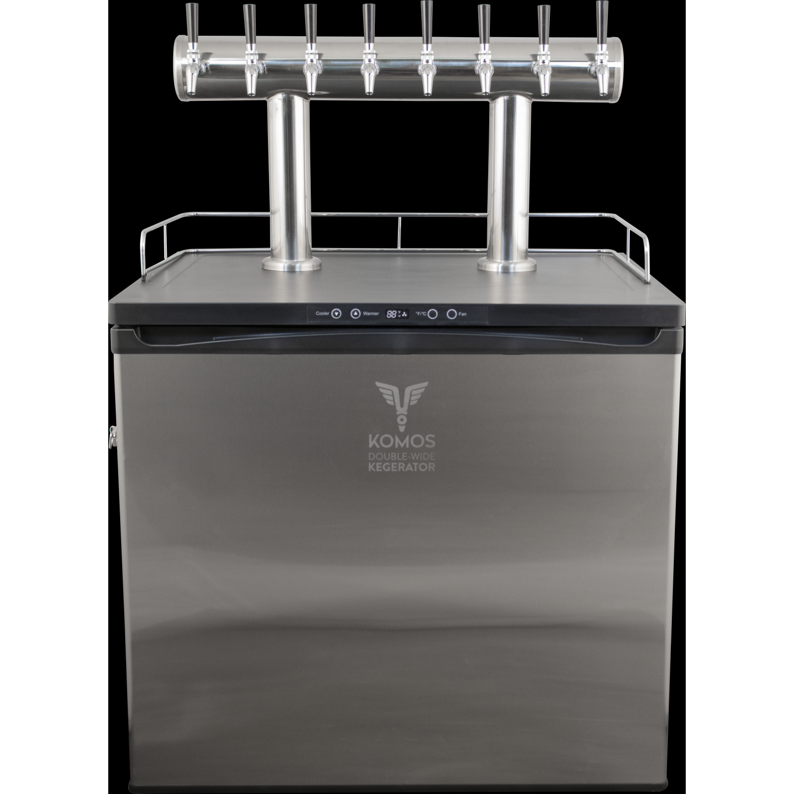 Komos Double T Bar Draft Tower - Brushed Stainless - 8 Tap