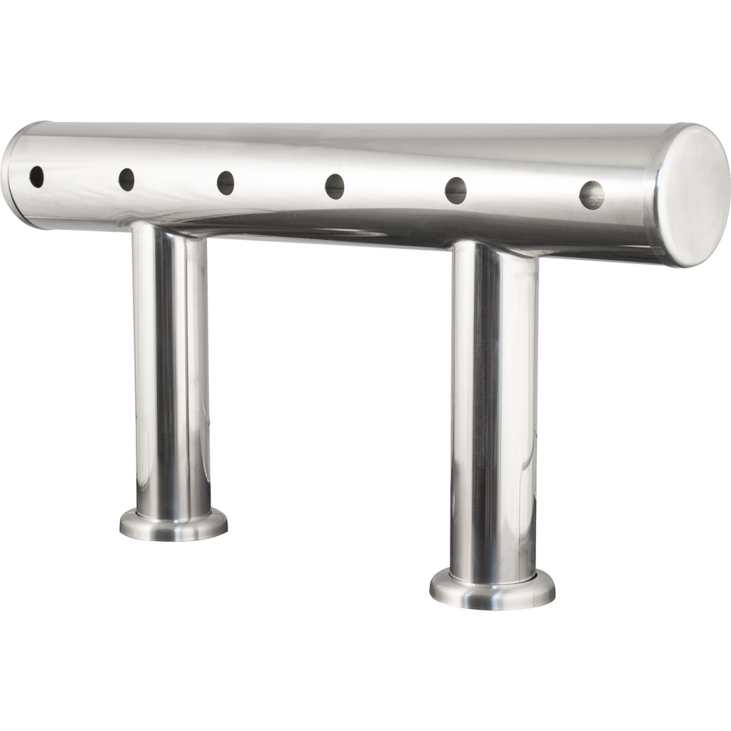 Komos Double T Bar Draft Tower - Brushed Stainless - 6 Tap