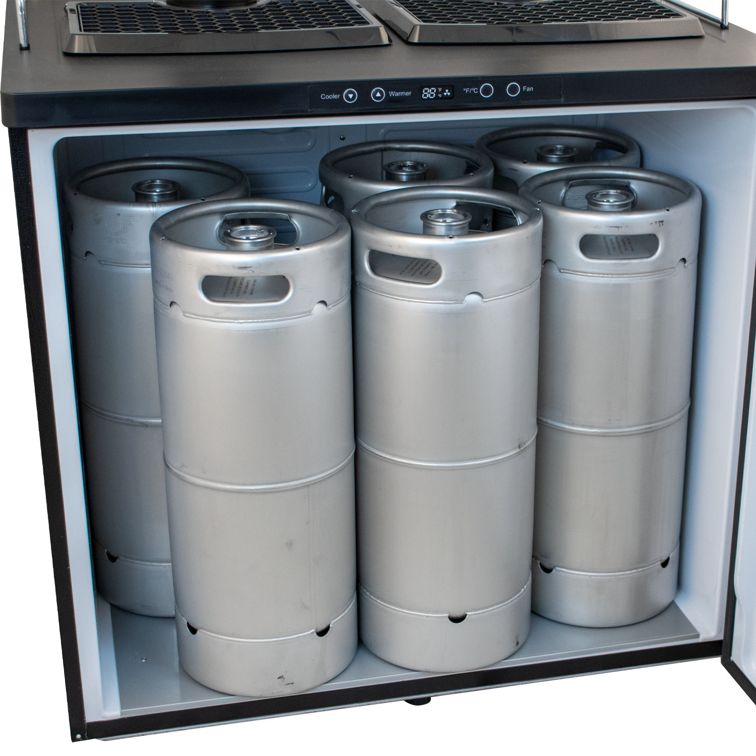 Komos Double-Wide Kegerator with Stainless Double T Bar Tower - 6 Tap