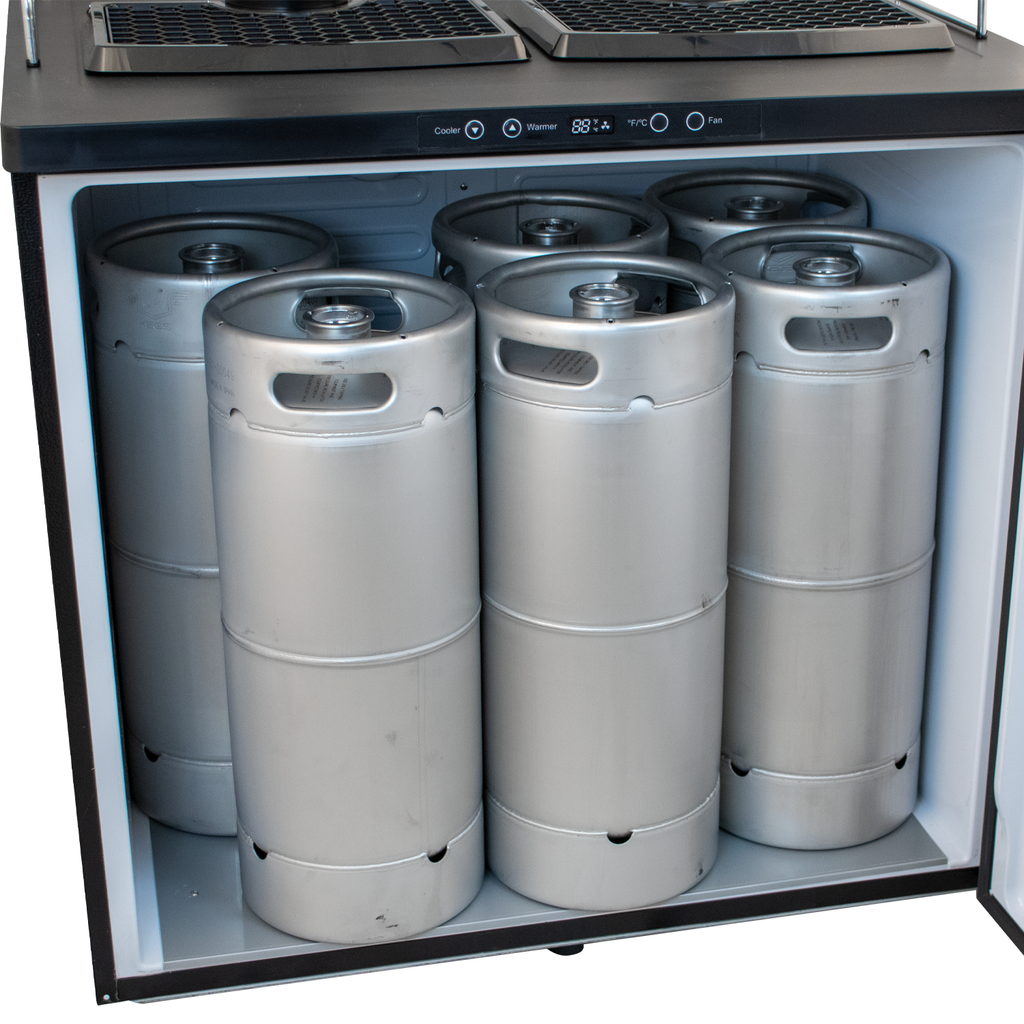 Komos Double-Wide Kegerator with Stainless Double T Bar Tower - 8 Tap