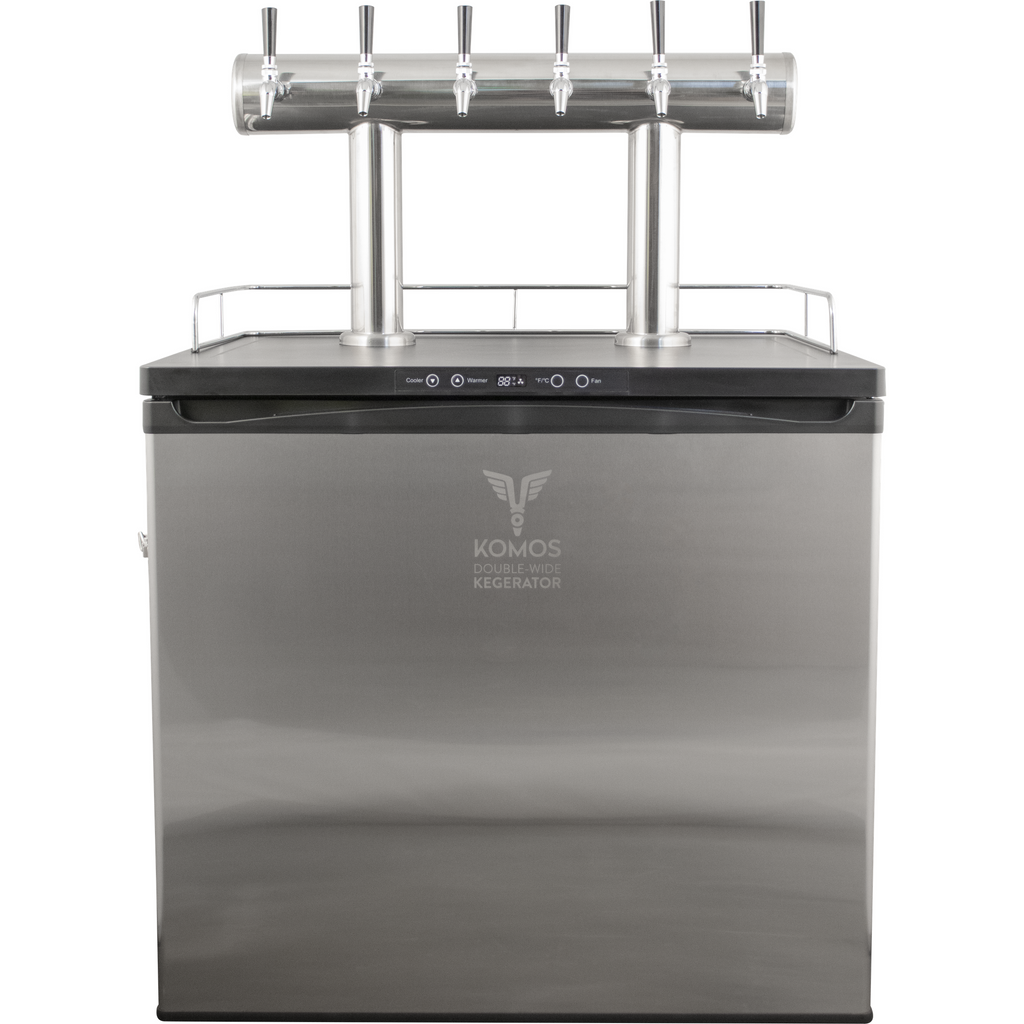 Komos Double-Wide Kegerator with Stainless Double T Bar Tower - 6 Tap