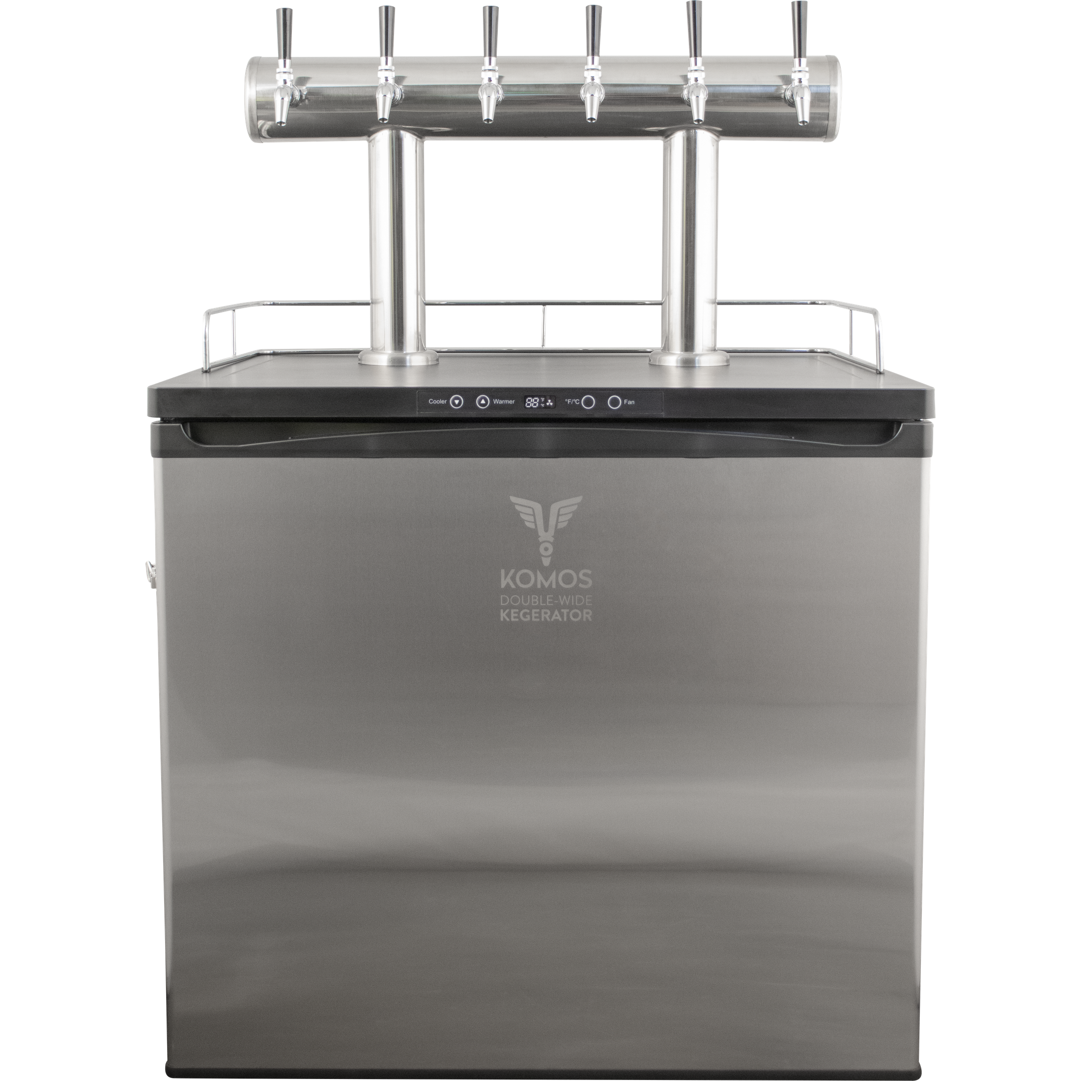 Komos Double-Wide Kegerator with Stainless Double T Bar Tower - 6 Tap