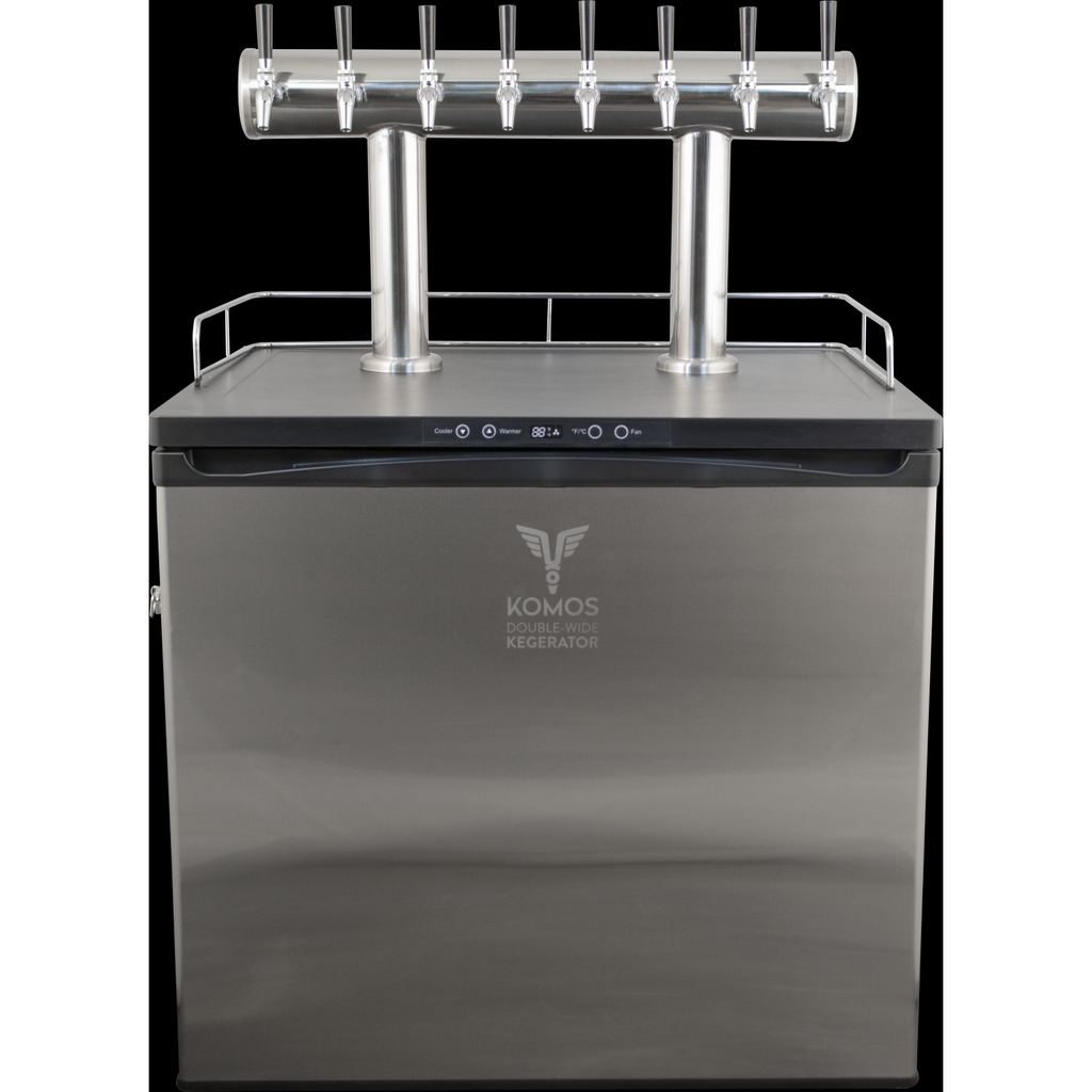 Komos Double-Wide Kegerator with Stainless Double T Bar Tower - 8 Tap