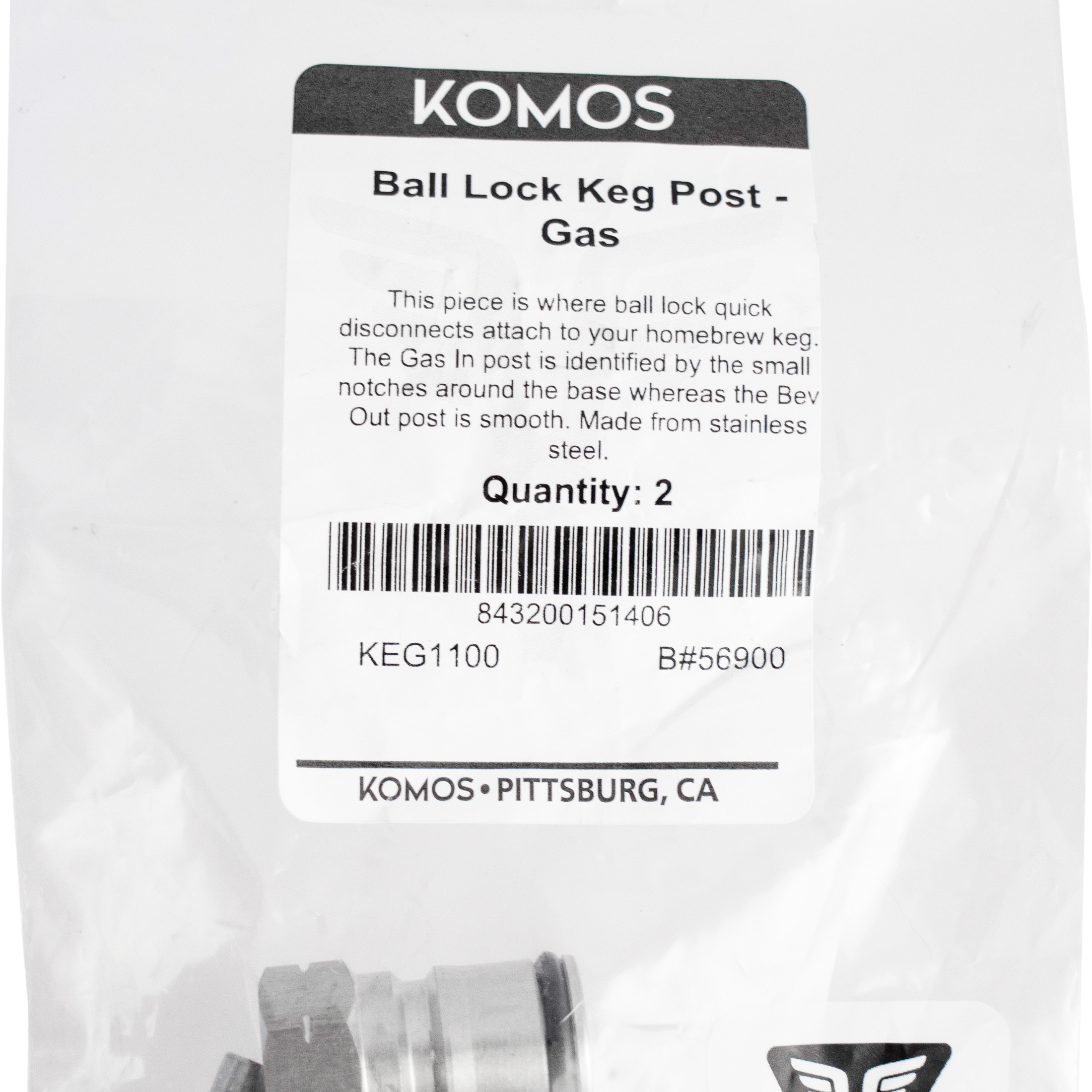 Komos - Ball Lock Keg Post - Body Connect - Gas In- Pack of 2