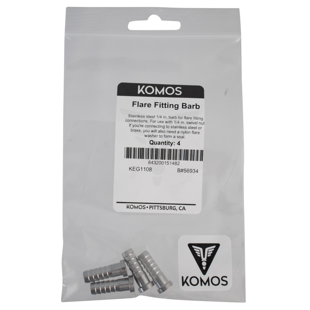 Komos - Flare Fitting - Stainless 1/4 in. Barb - Pack of 4