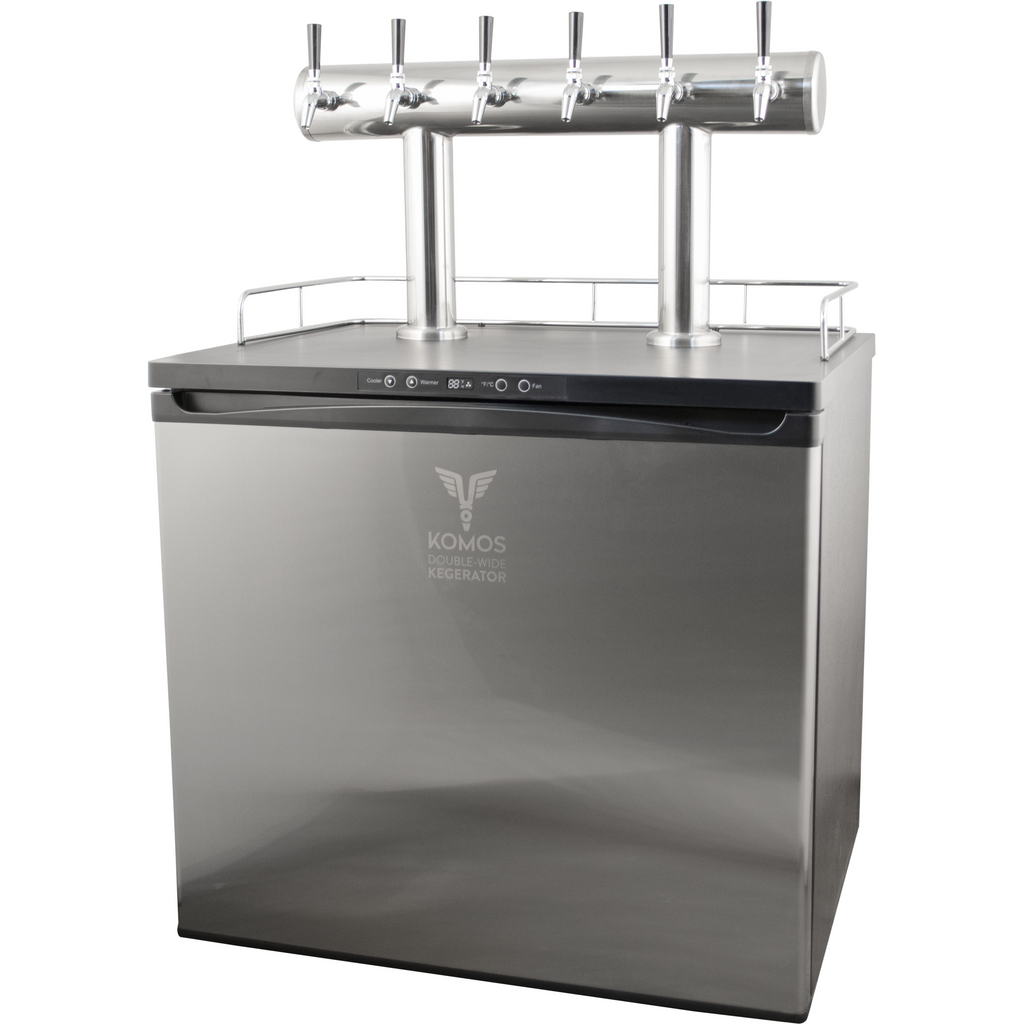 Komos Double-Wide Kegerator with Stainless Double T Bar Tower - 6 Tap