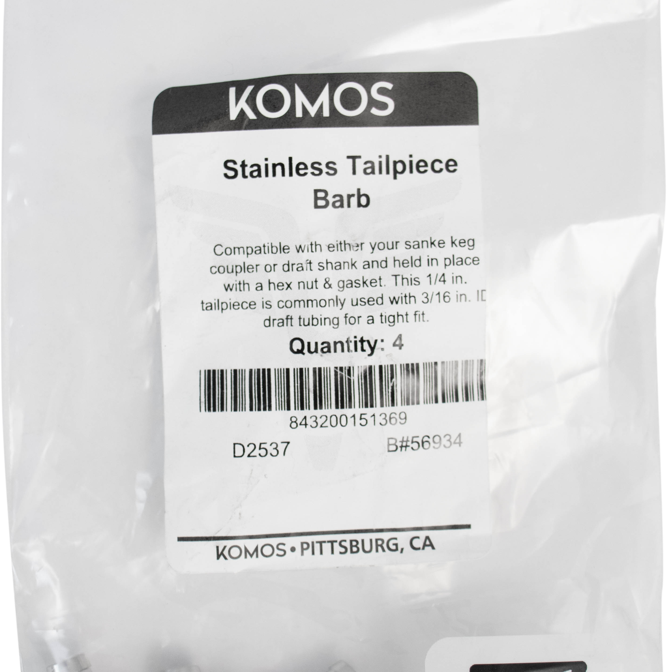 Komos - Stainless 1/4 in. Tailpiece - Pack of 4