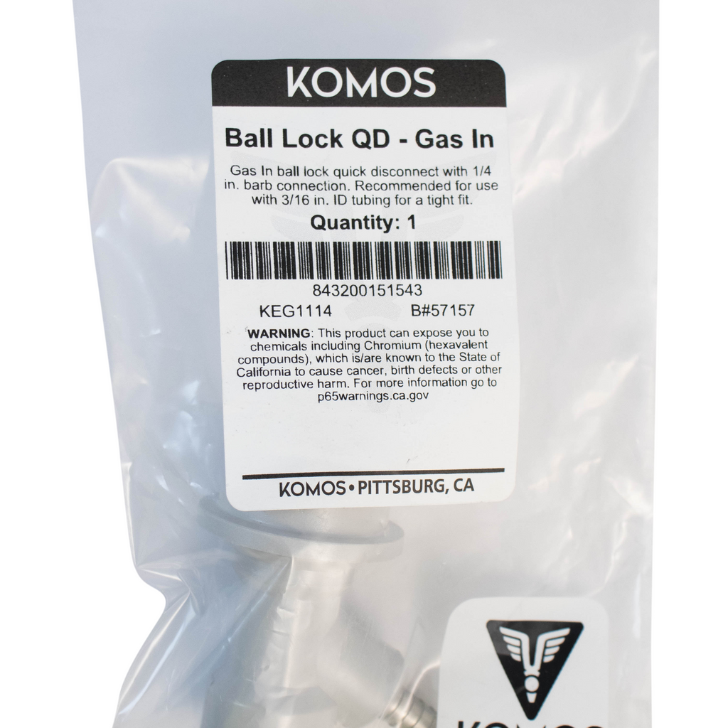 Komos - Ball Lock Quick Disconnect (QD) - Gas In (GRAY) - CM Becker - Barb