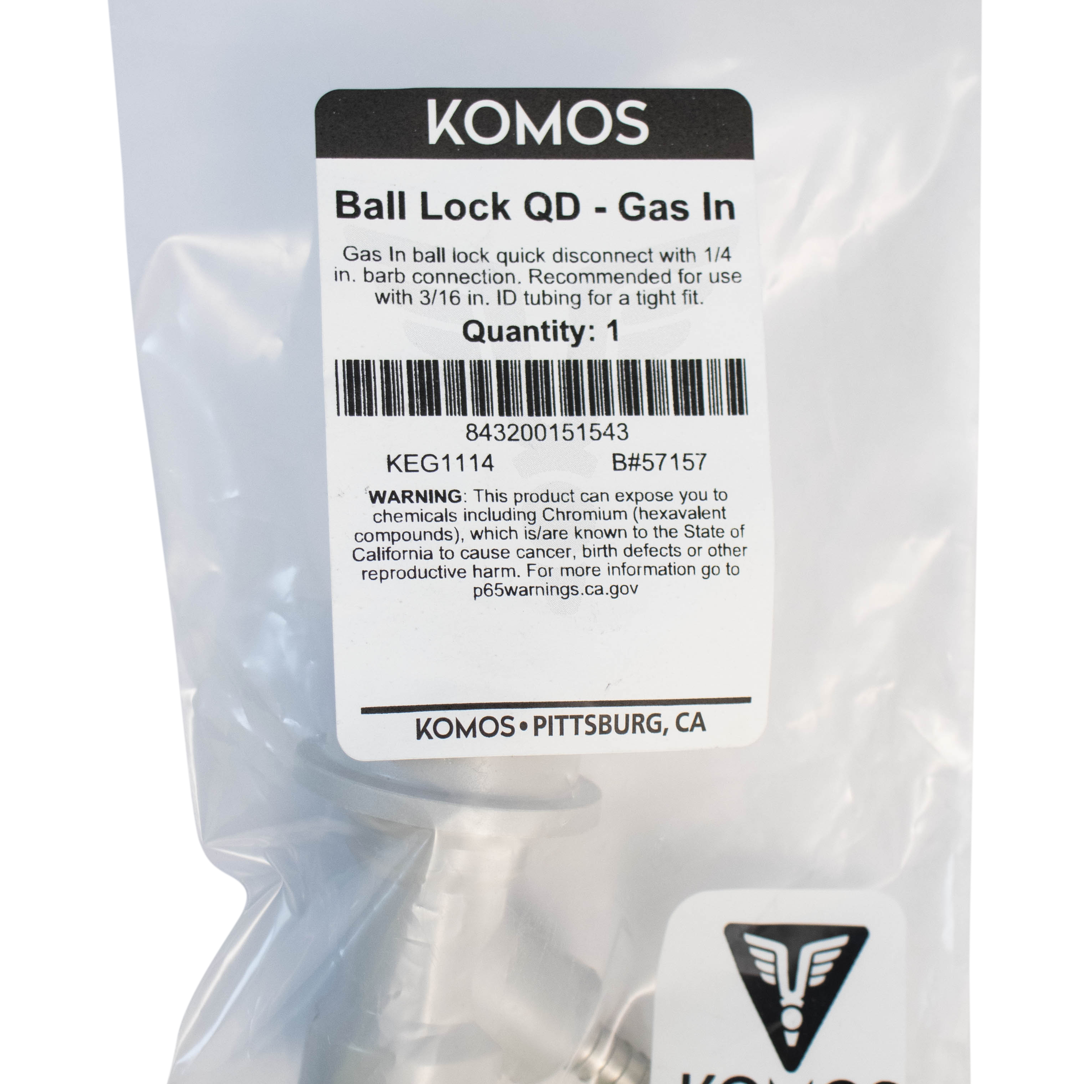 Komos - Ball Lock Quick Disconnect (QD) - Gas In (GRAY) - CM Becker - Barb