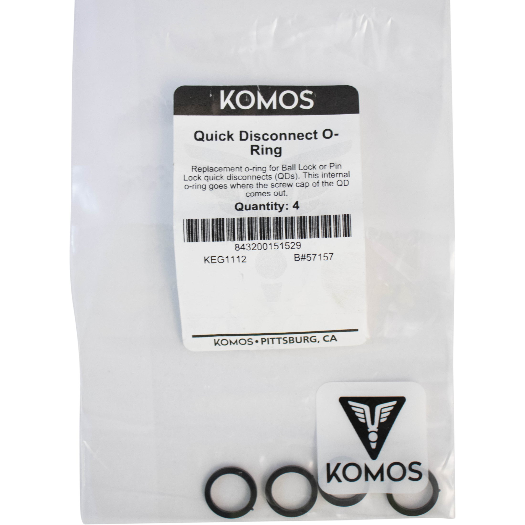 Komos - O-ring Gasket for Ball Lock or Pin Lock Quick Disconnect (QD) - Pack of 4