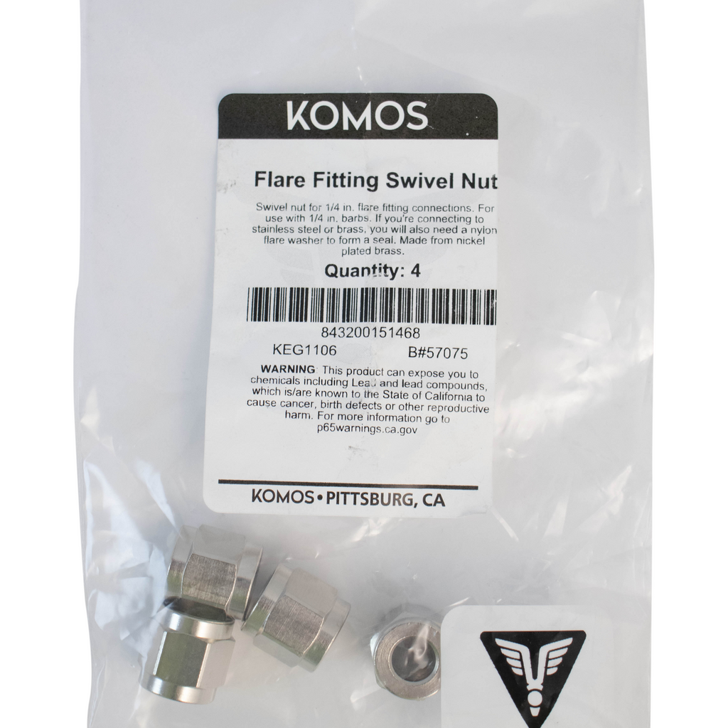 Komos - Flare Fitting - 1/4 in. Swivel Nut for 1/4 in. Barb - Pack of 4