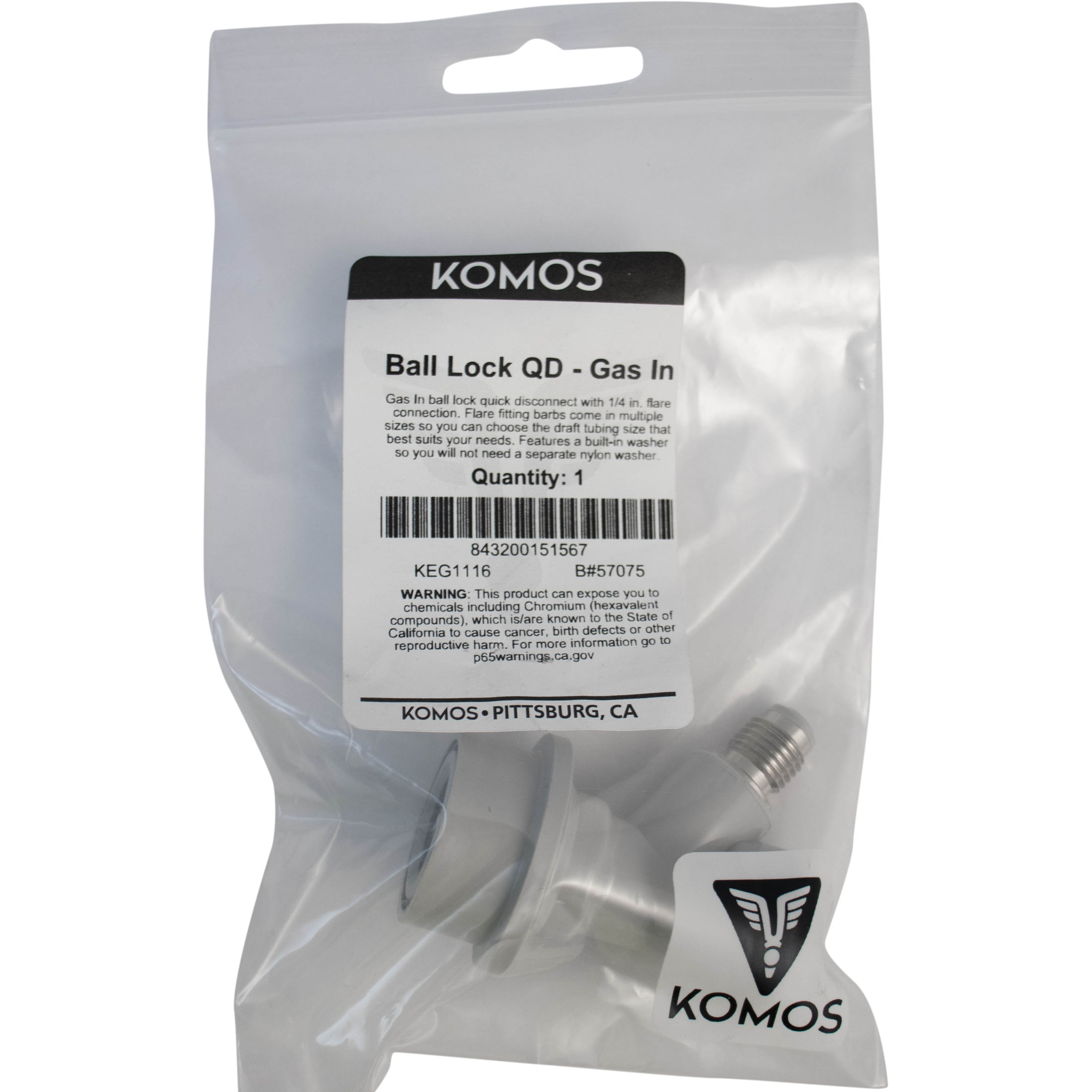 Komos - Ball Lock Quick Disconnect (QD) - Gas In (GRAY) - CM Becker - Flare