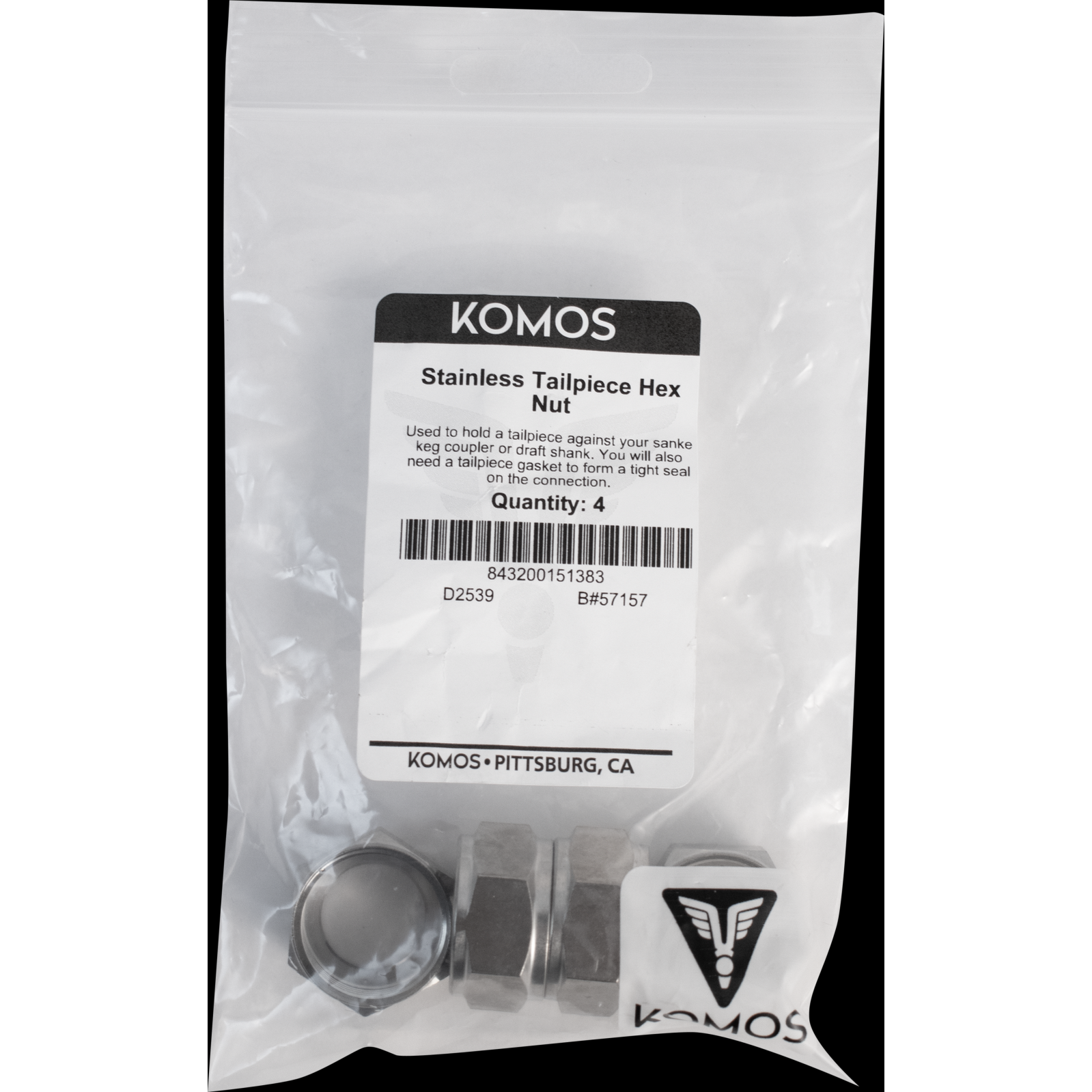 Komos - Stainless Tailpiece Hex Nut - Pack of 4