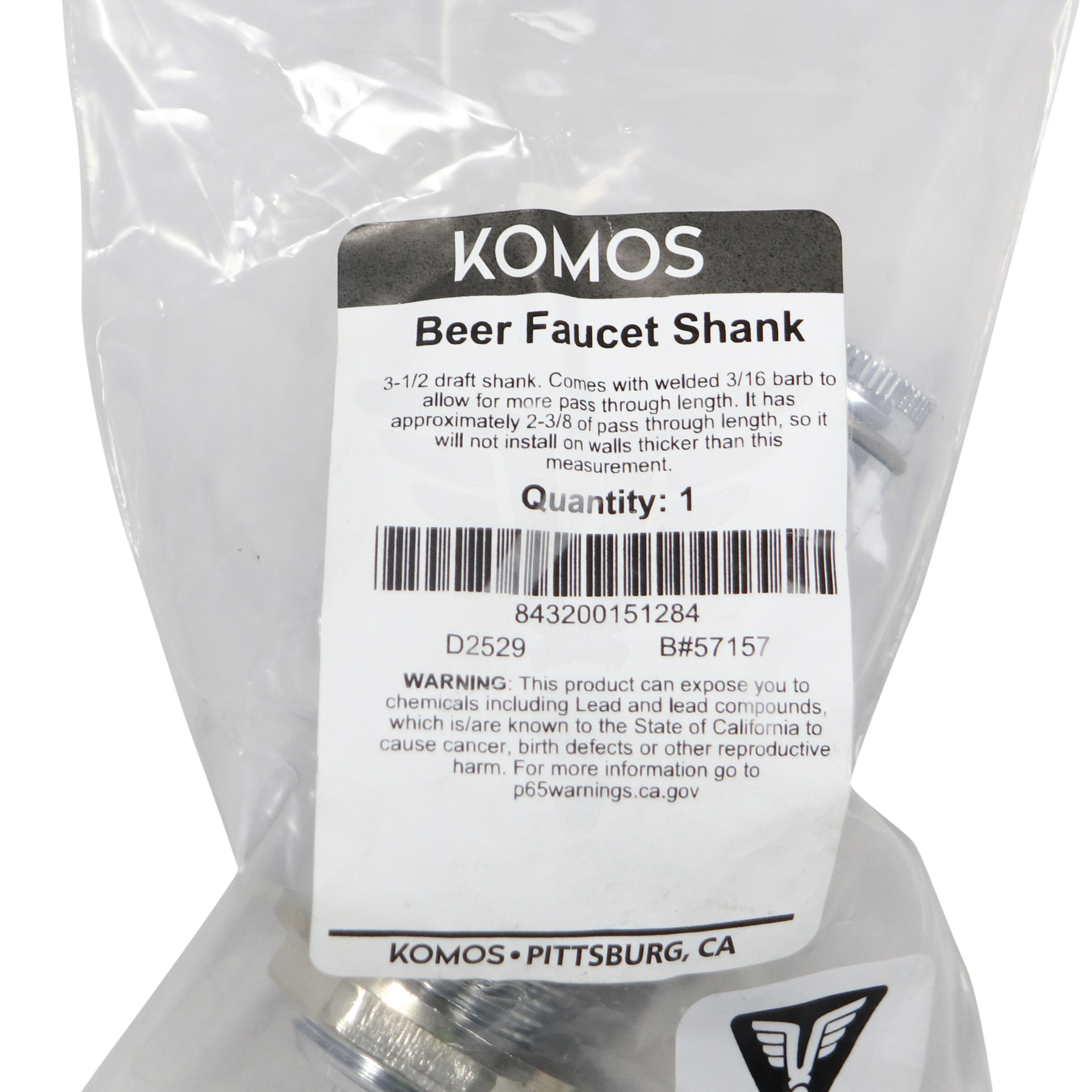 Komos - Beer Faucet Shank - 3-1/2 in. with Nipple