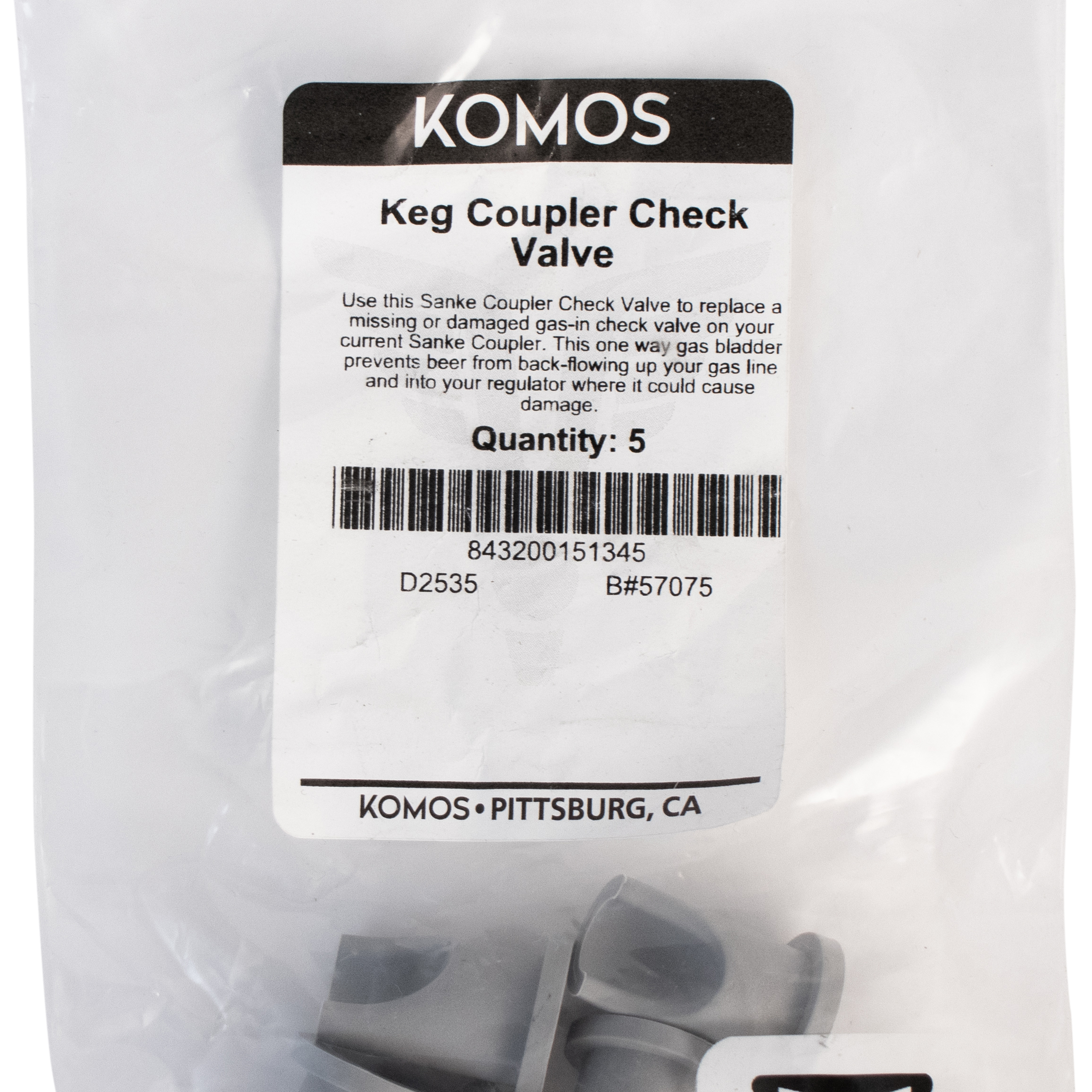 Komos - Sanke Tap Keg Coupler One Way Gas Bladder - Check Valve - Pack of 5