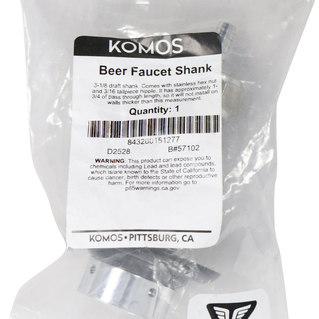 Komos - Beer Faucet Shank - 3-1/8 in. Stainless with Nut & Nipple