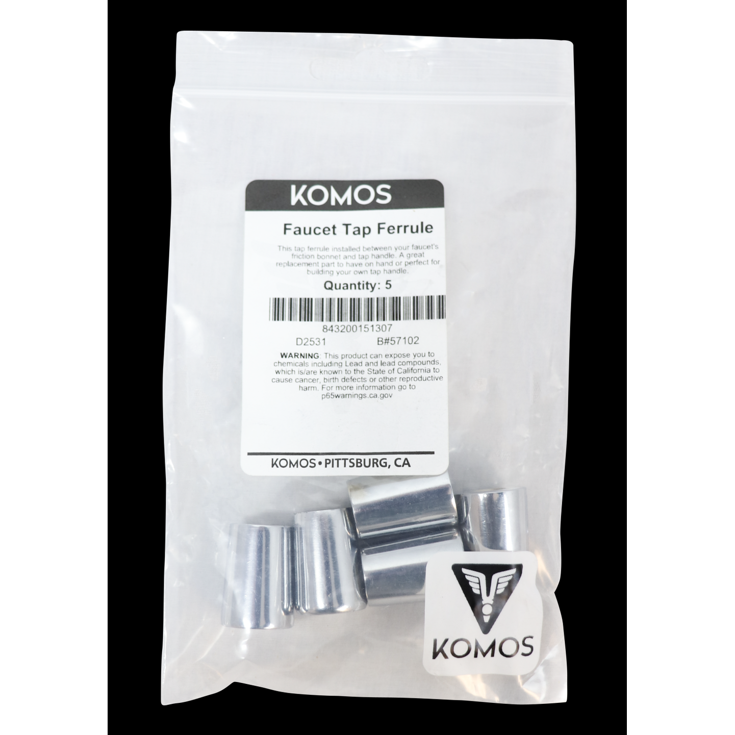 Komos - Chrome Beer Faucet Tap Ferrule - Pack of 5