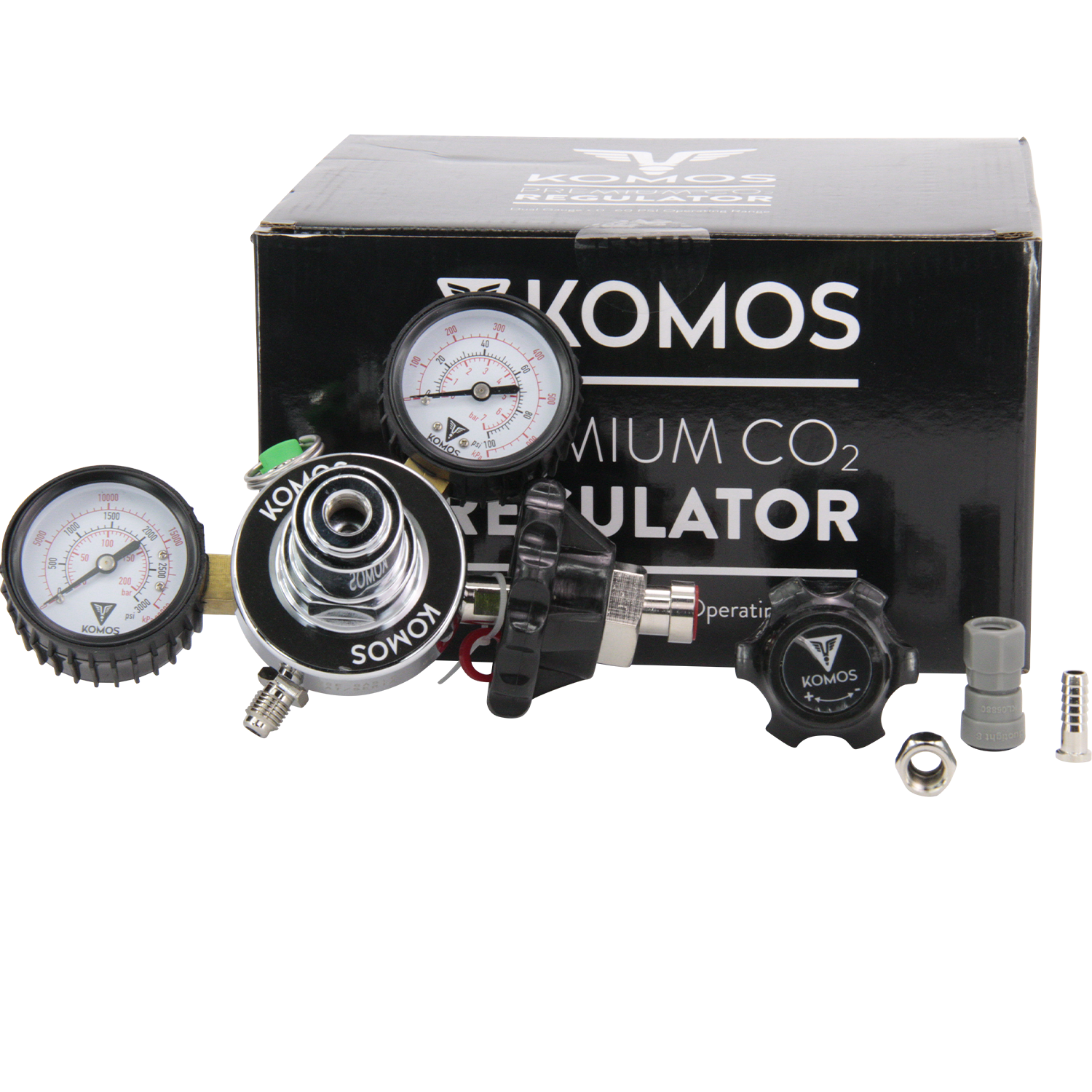 KOMOS Premium Dual Gauge CO2 Regulator - Tool-Free - 60 psi