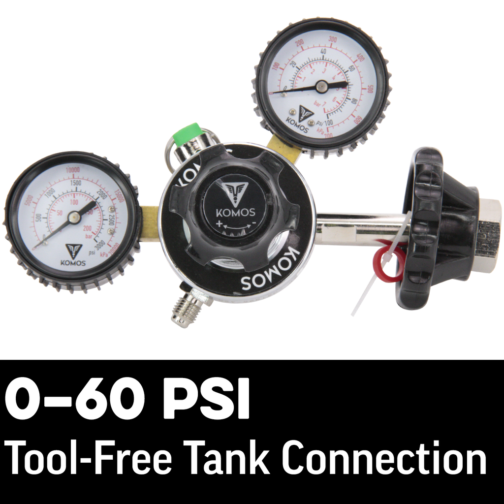 KOMOS Premium Dual Gauge CO2 Regulator - Tool-Free - 60 psi