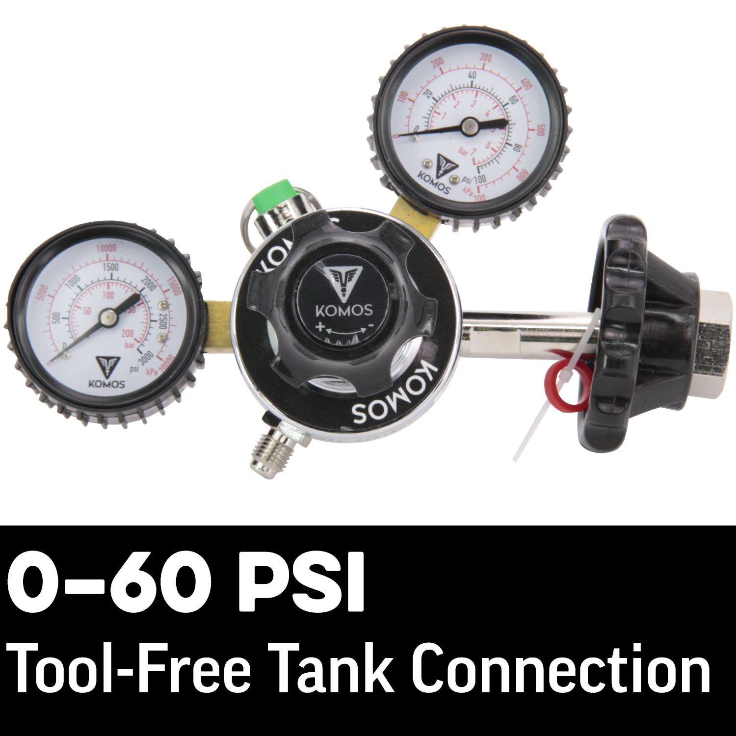 KOMOS Premium Dual Gauge CO2 Regulator - Tool-Free - 60 psi